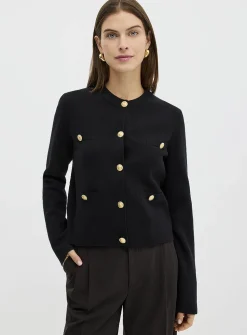 Crest buttons decorative pockets cardigan