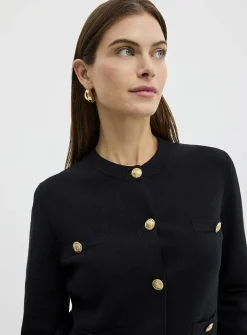 Crest buttons decorative pockets cardigan