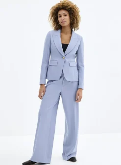 Crest-button stretch crepe fitted blazer