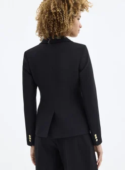 Crest-button stretch crepe fitted blazer