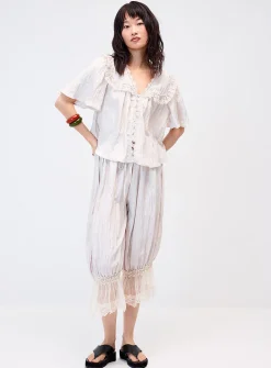 Crinkled-effect crochet details blouse