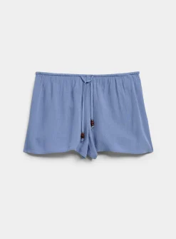 Crinkled elastic-waist mini short