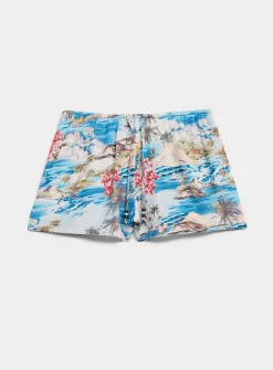 Crinkled elastic-waist mini short