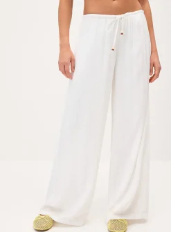 Crinkled elastic-waist wide-leg pant