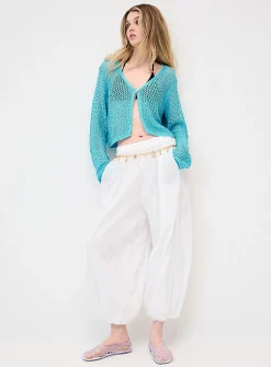 Crinkled fabric barrel-leg jogger