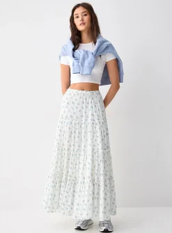 Crinkled ruffled-tier skirt