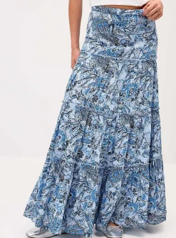 Crinkled ruffled-tier skirt