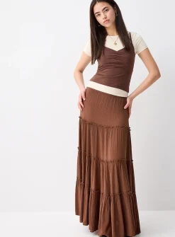 Crinkled ruffled-tier skirt