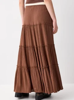 Crinkled ruffled-tier skirt