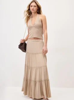 Crinkled ruffled-tier skirt