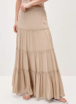 Crinkled ruffled-tier skirt