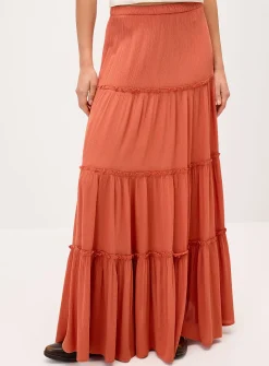 Crinkled ruffled-tier skirt