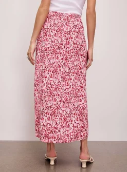 Crinkled texture buttoned midi skirt