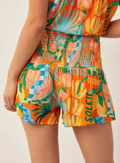 Crinkled texture smocked waist short