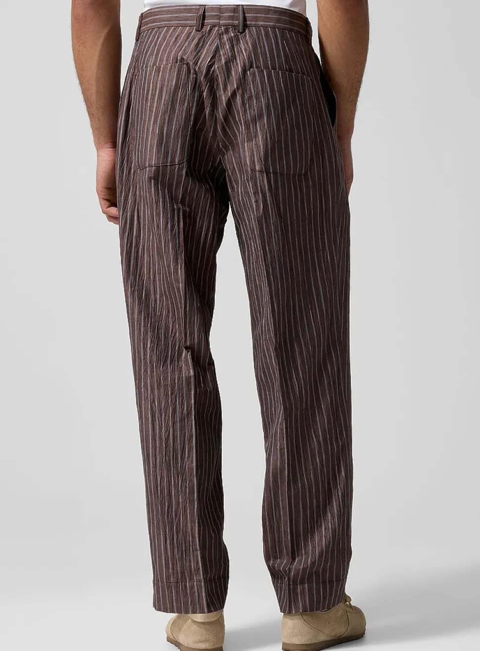 Crinkled texture striped brown pant