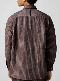 Crinkled texture striped brown shirt