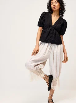 Crocheted accent poplin blouse