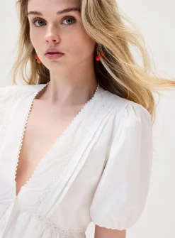 Crocheted accent poplin blouse