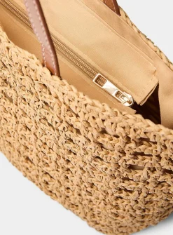 Crocheted straw tote bag