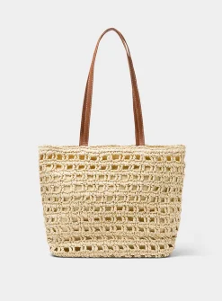 Crocheted straw tote bag