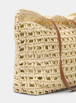 Crocheted straw tote bag