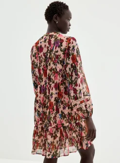 Crocheted trims floral chiffon dress
