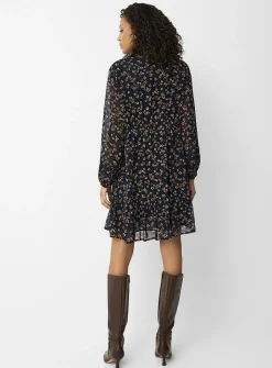 Crocheted trims floral chiffon dress