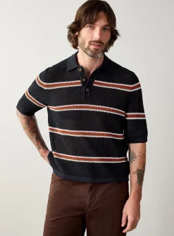Crochet knit striped polo