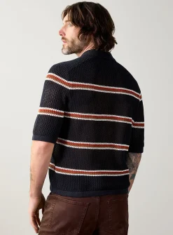 Crochet knit striped polo