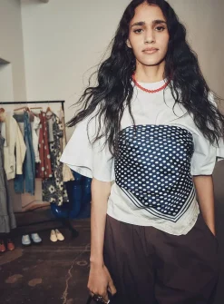 Cropped elbow-sleeve T-shirt