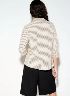 Cropped linen-blend open blazer