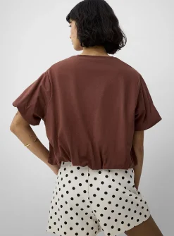 Cropped pure organic cotton bubble-hem T-shirt