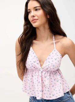 Cropped seersucker halter cami