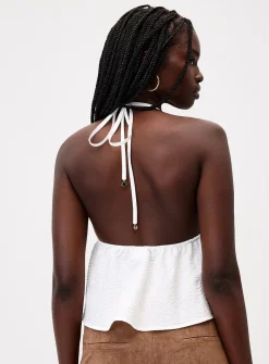 Cropped seersucker halter cami