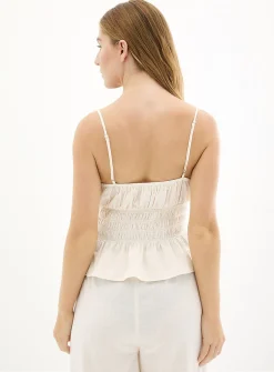 Cropped smocked cotton tank