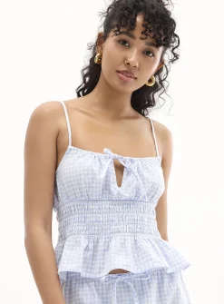 Cropped smocked cotton tank