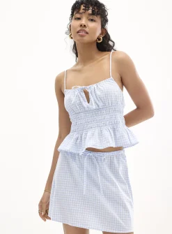 Cropped smocked cotton tank