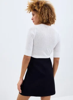 Crossover linen-cotton miniskirt