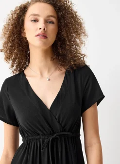 Crossover neckline crepe maxi dress