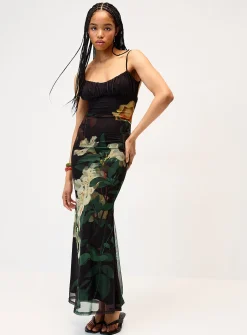 Dark flowers mesh maxi dress