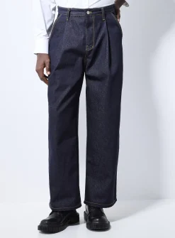 Dark indigo pleated jean