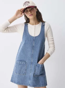 Denim apron dress with pockets