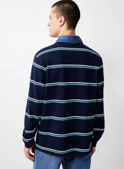 Denim-collar rugby polo