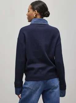 Denim inserts jewel buttons polo shirt