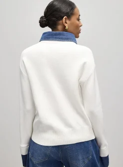 Denim inserts jewel buttons polo shirt