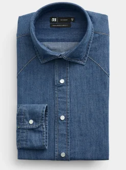 Denim shirt with pearly buttons