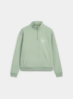 Destination embroidery zip-neck sweatshirt
