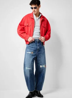 Distressed dark-blue jean