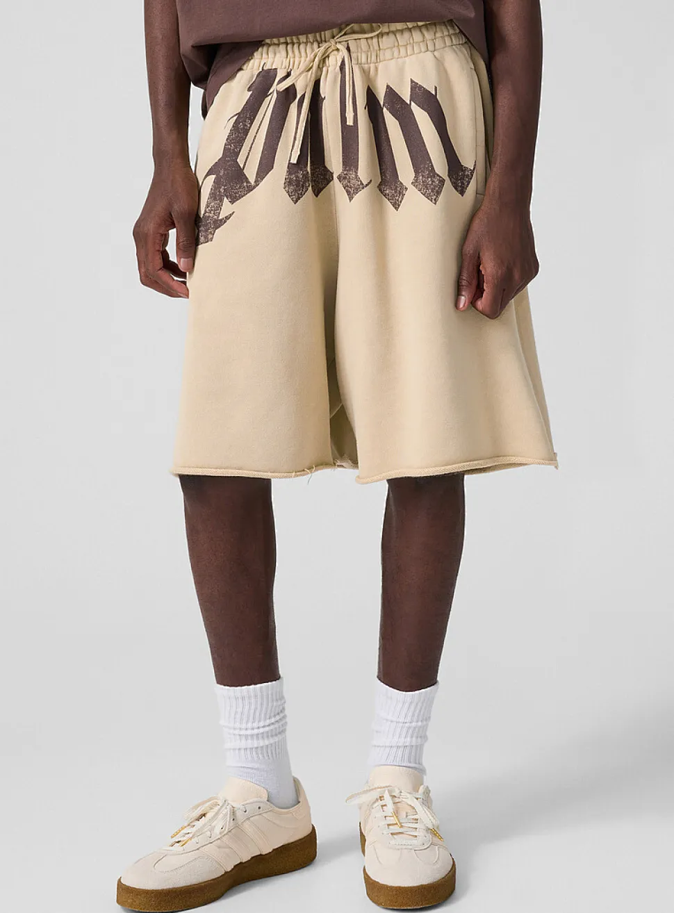 Distressed logo fleece short with roll-up hems