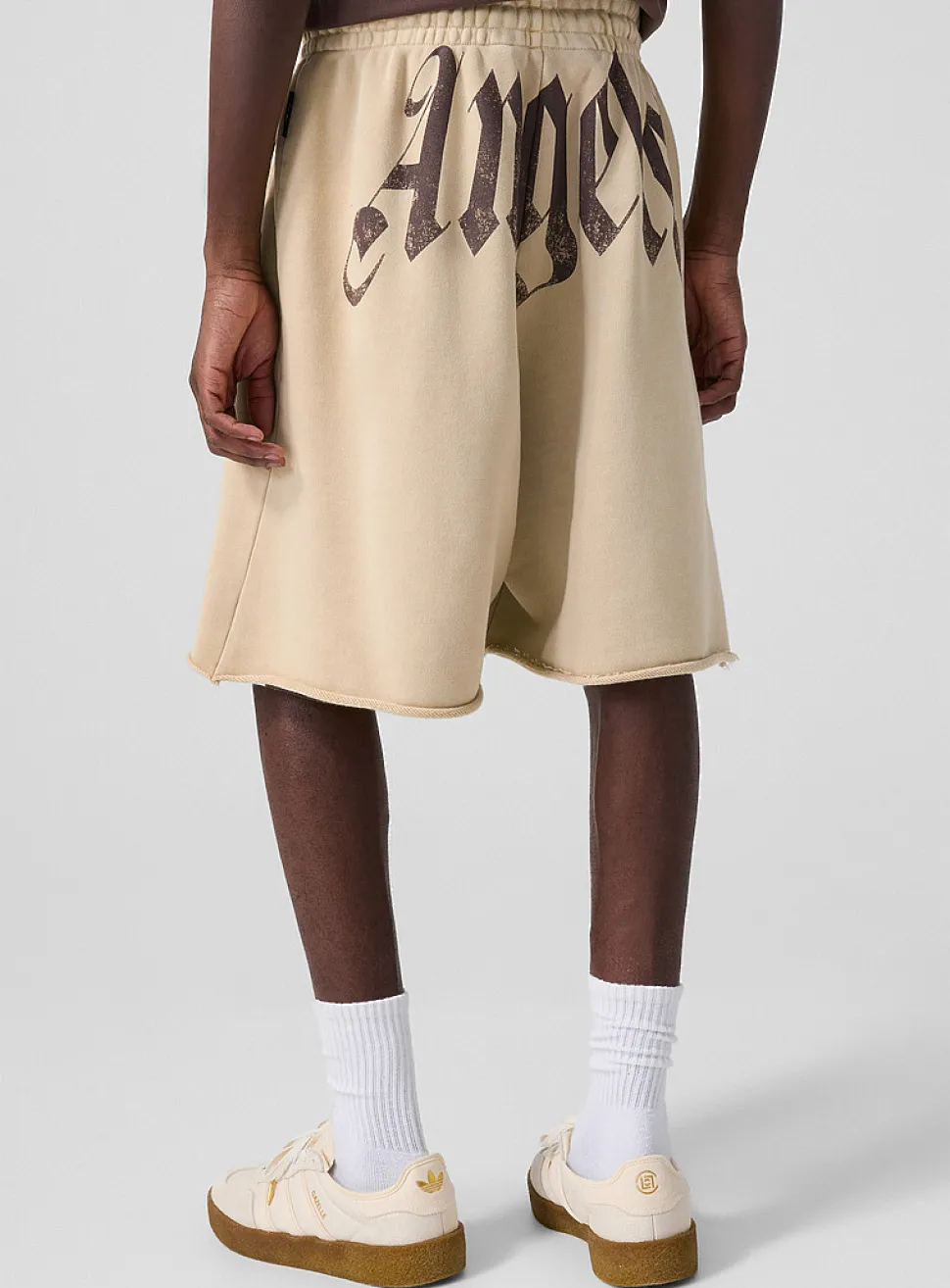 Distressed logo fleece short with roll-up hems